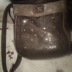 Miss Me Paisley tan leather crossbody purse